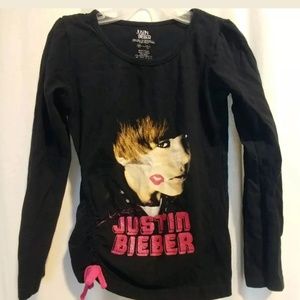 JUSTIN BIEBER GIRLS BLACK LONG SLEEVE SHIRT 7/8 M